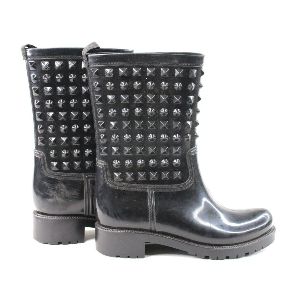 Seven Color Womens Sz 6M Rain Boots Spiked Rubber Slip On Black Waterproof - Picture 3 of 7